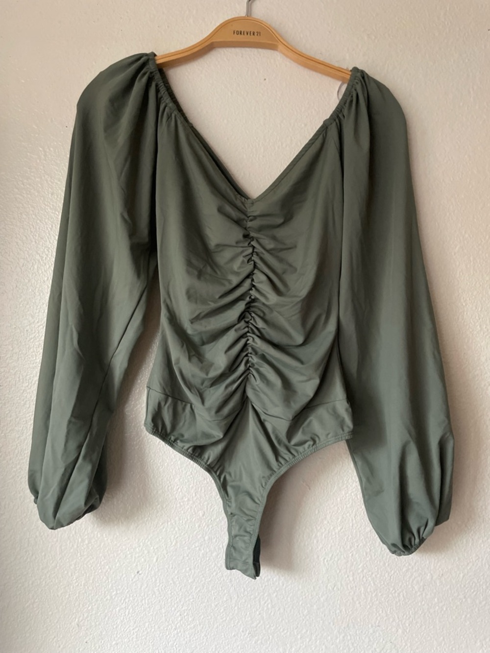Lulus Certified Flirt Sage Green Ruched Long Sleeve Bodysuit - Picture 5 of 6